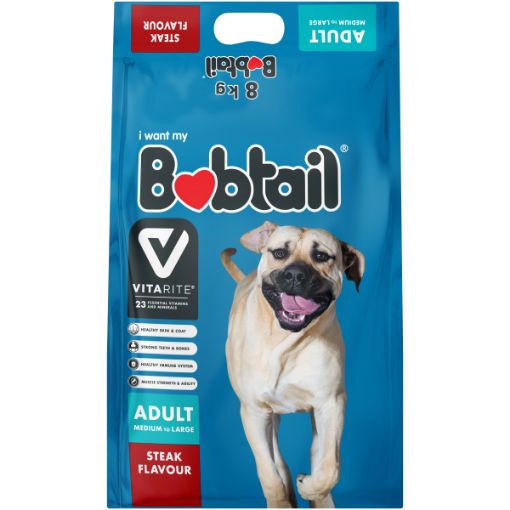 BOBTAIL DOG FOOD MED LRG STEAK DOGFOOD 8KG
