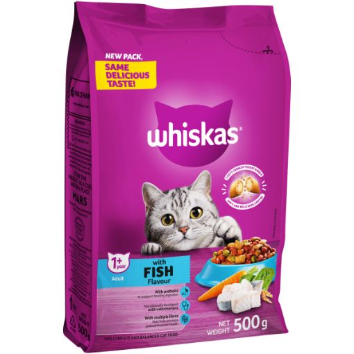WHISKAS DRY ADULT CAT FOOD O/FISH 500G